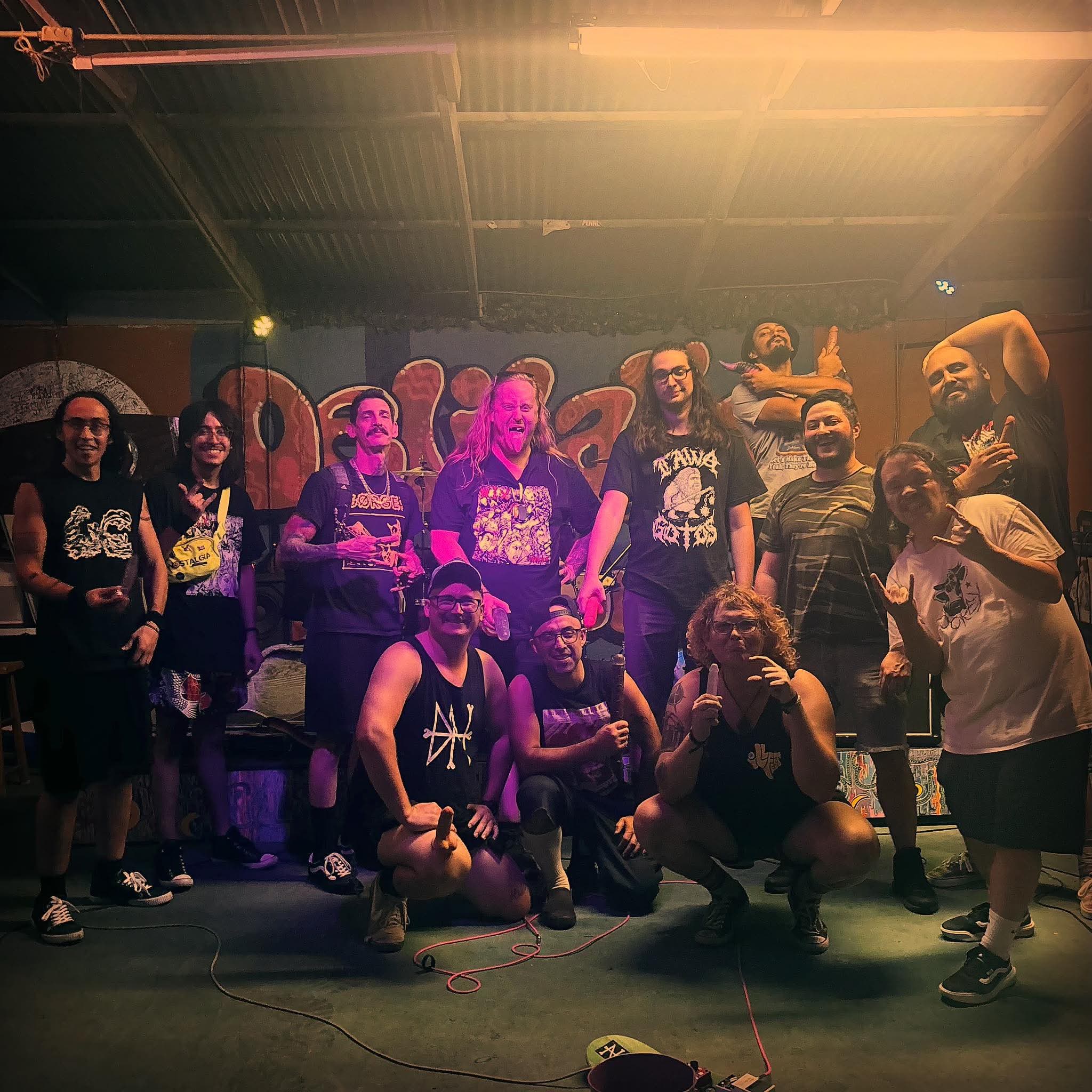 Bands and friends together after the Austin tour show