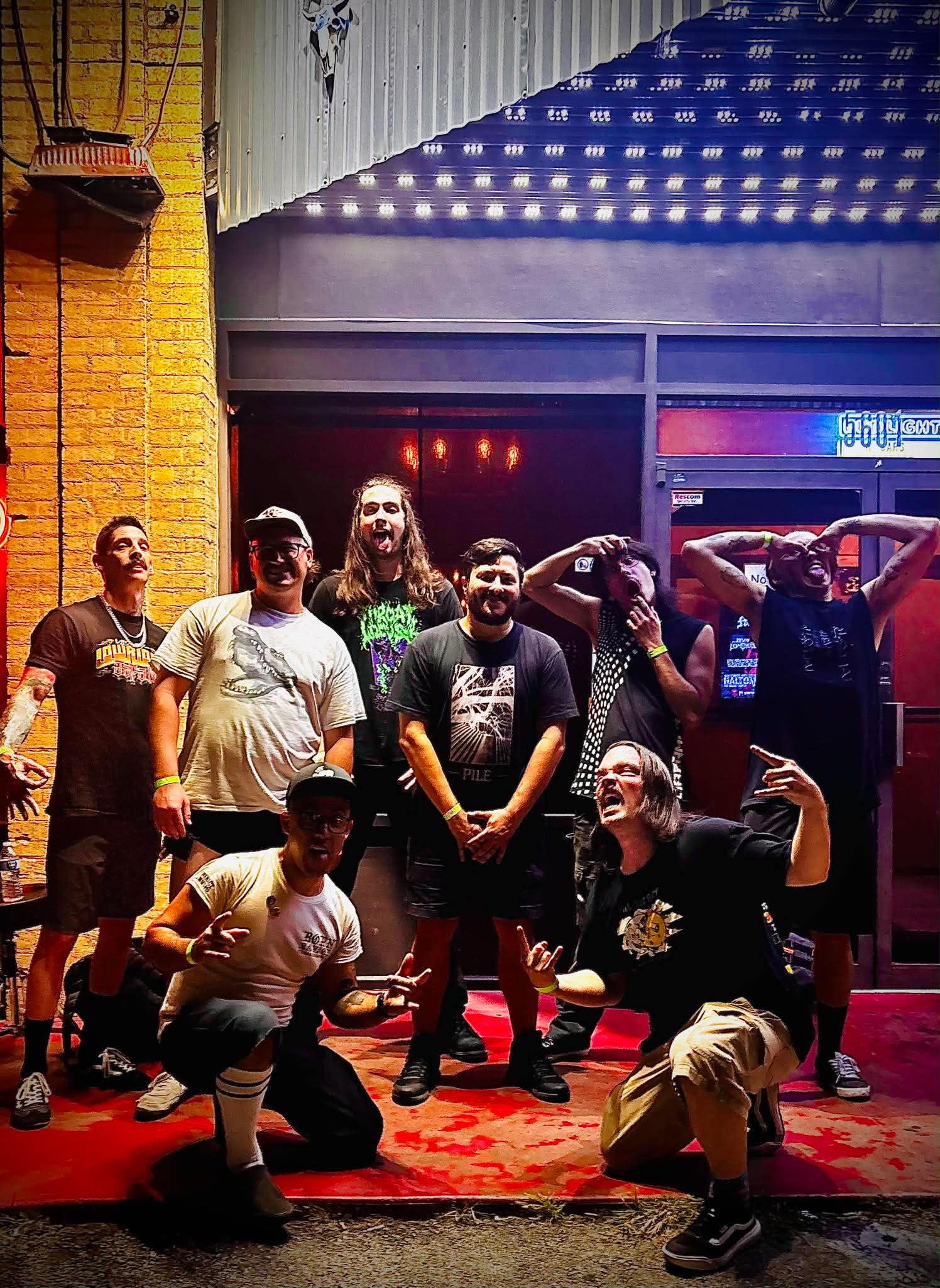 Bands and friends together after the Fort Worth tour show