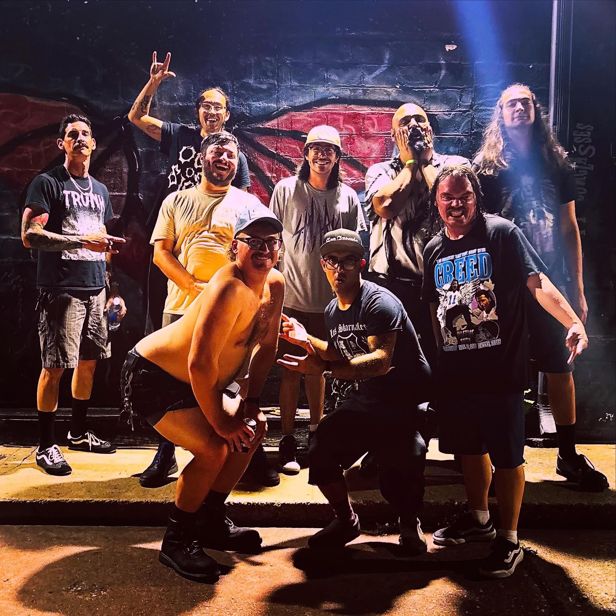 Bands and friends together after the Houston tour show